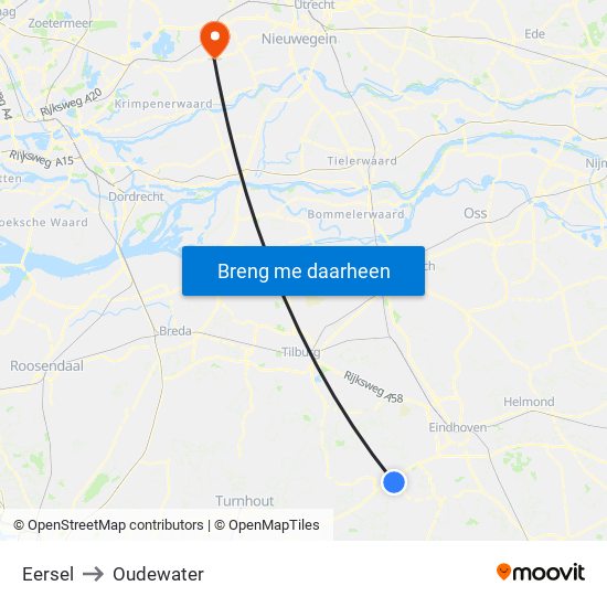 Eersel to Oudewater map