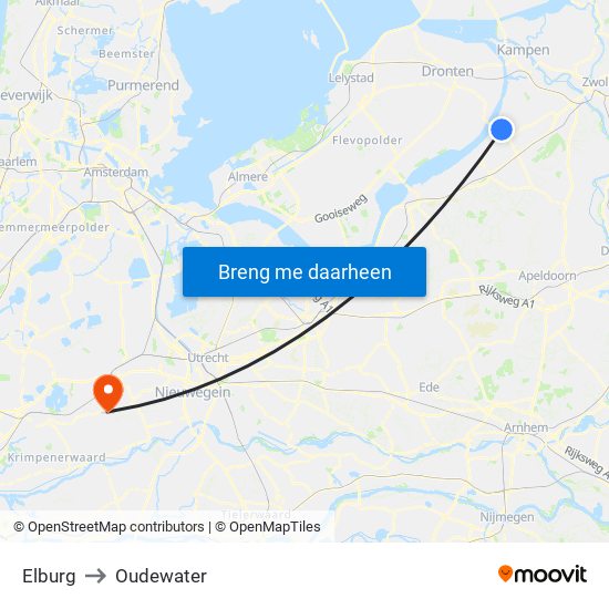 Elburg to Oudewater map