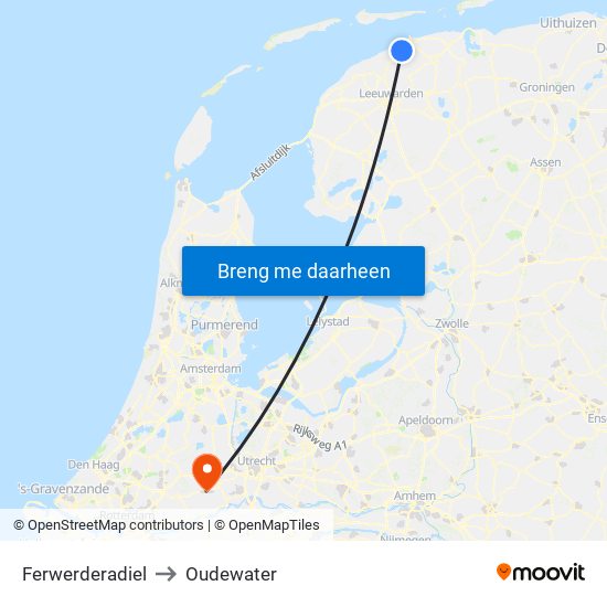 Ferwerderadiel to Oudewater map