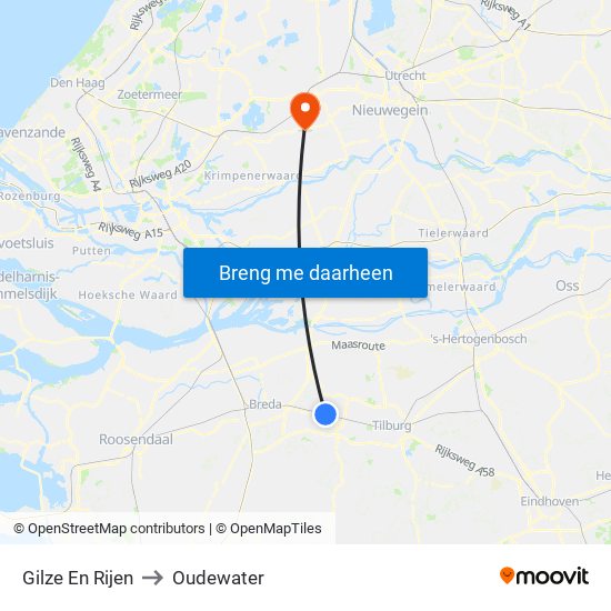 Gilze En Rijen to Oudewater map