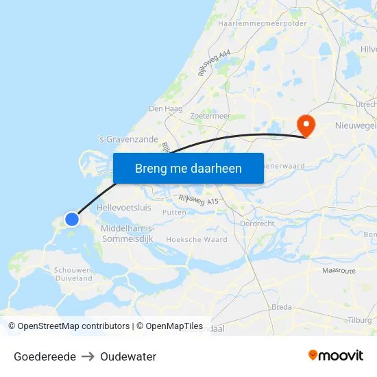 Goedereede to Oudewater map