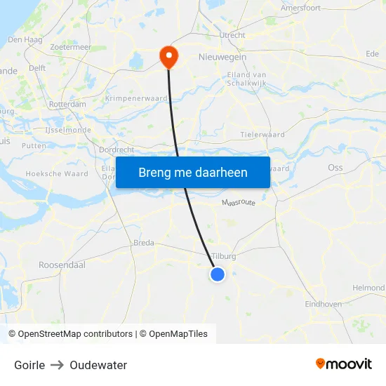 Goirle to Oudewater map