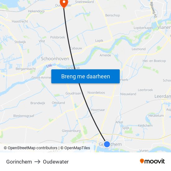 Gorinchem to Oudewater map