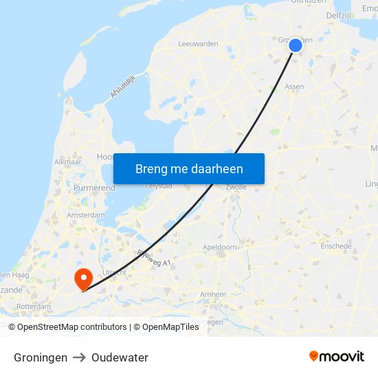 Groningen to Oudewater map
