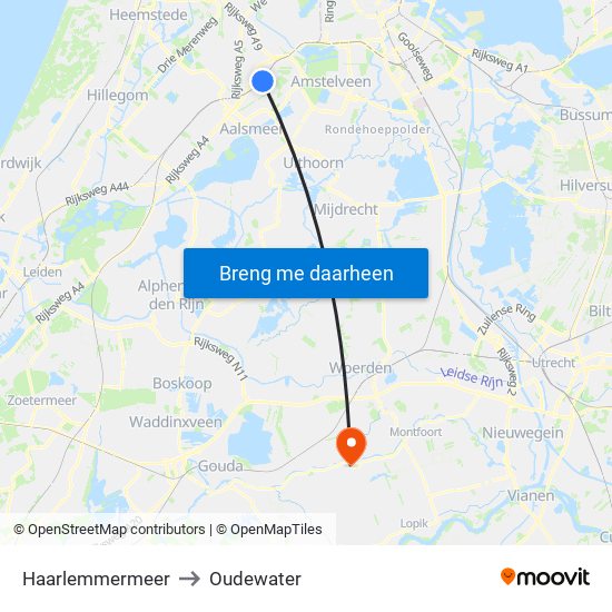 Haarlemmermeer to Oudewater map