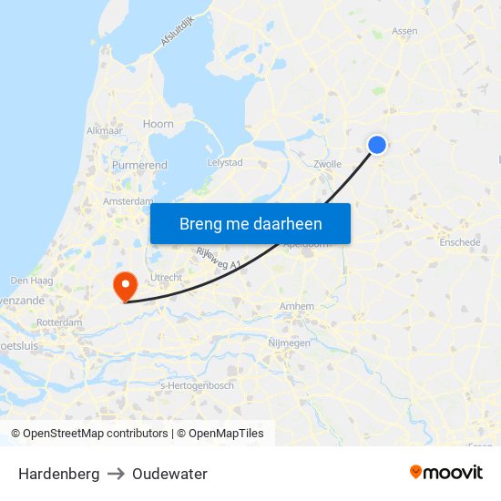 Hardenberg to Oudewater map