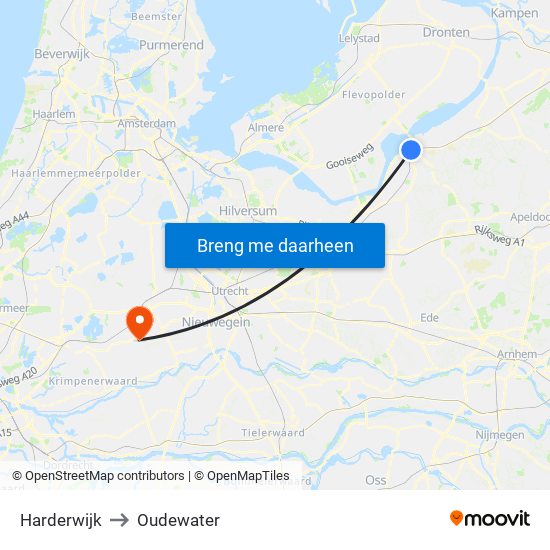 Harderwijk to Oudewater map