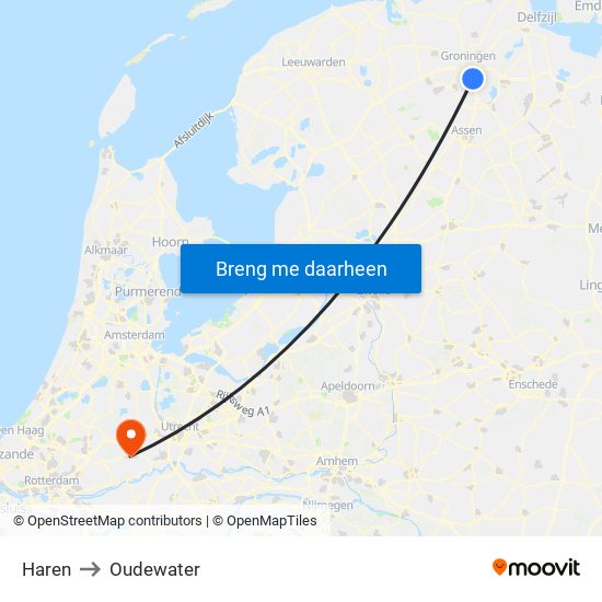 Haren to Oudewater map
