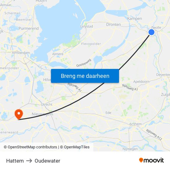 Hattem to Oudewater map