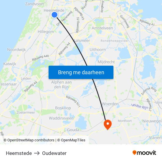 Heemstede to Oudewater map