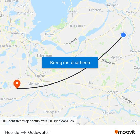 Heerde to Oudewater map