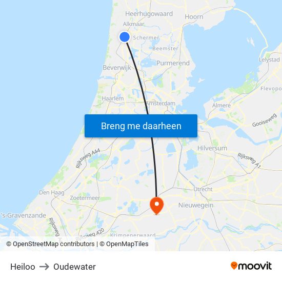 Heiloo to Oudewater map