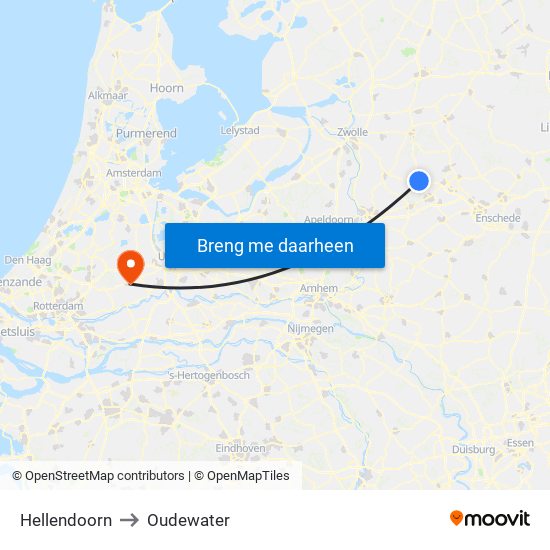 Hellendoorn to Oudewater map