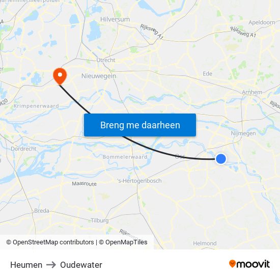 Heumen to Oudewater map