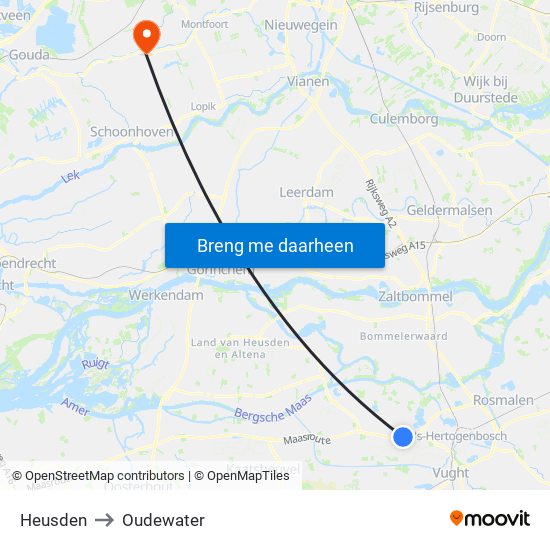 Heusden to Oudewater map