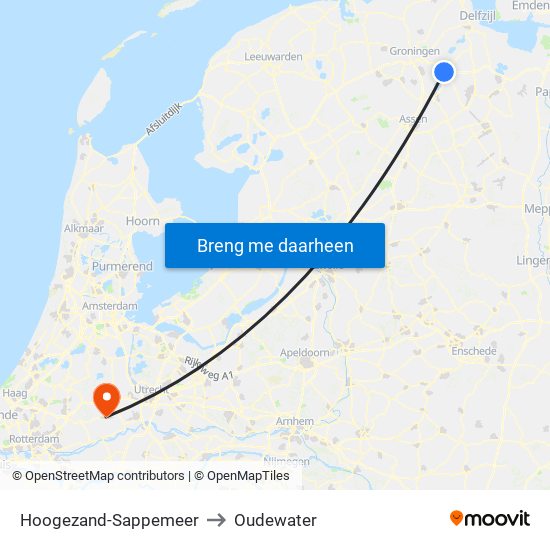 Hoogezand-Sappemeer to Oudewater map