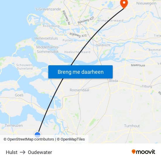 Hulst to Oudewater map