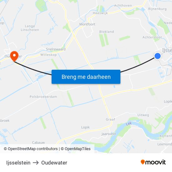 Ijsselstein to Oudewater map