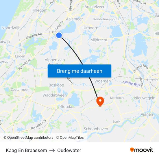 Kaag En Braassem to Oudewater map