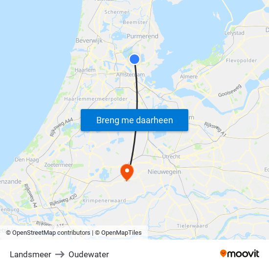 Landsmeer to Oudewater map