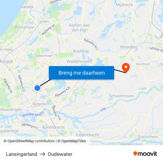 Lansingerland to Oudewater map