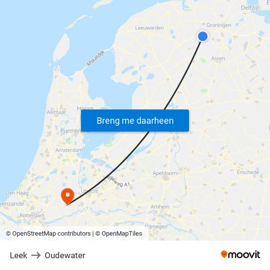 Leek to Oudewater map