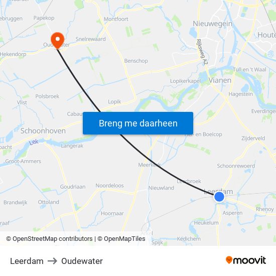 Leerdam to Oudewater map
