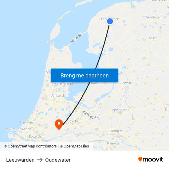 Leeuwarden to Oudewater map