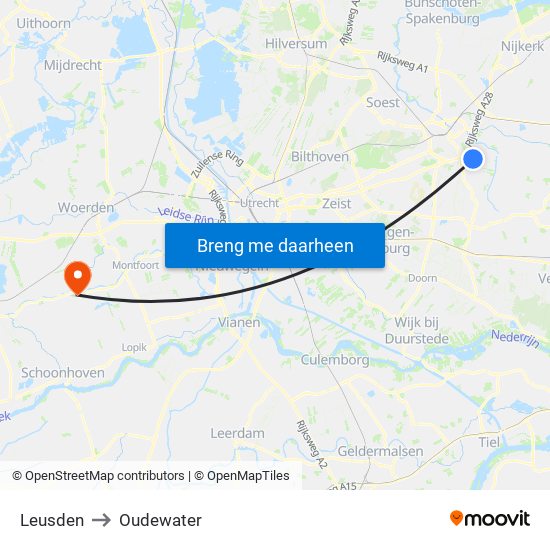 Leusden to Oudewater map