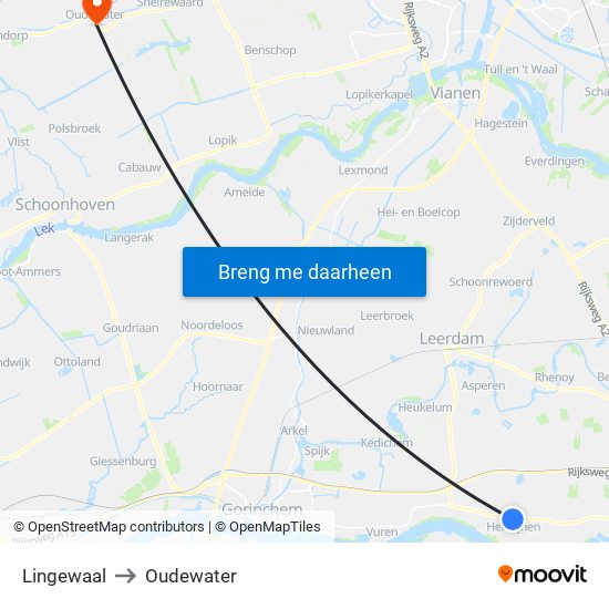 Lingewaal to Oudewater map