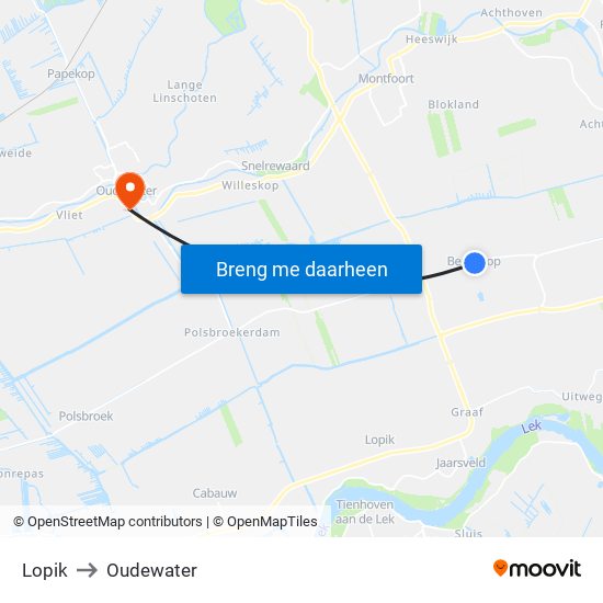 Lopik to Oudewater map