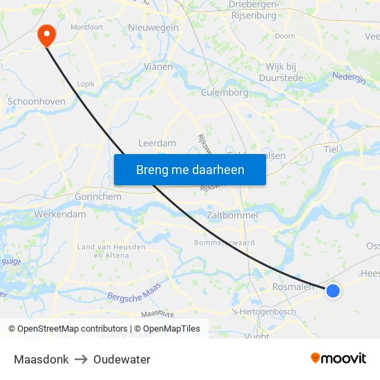 Maasdonk to Oudewater map