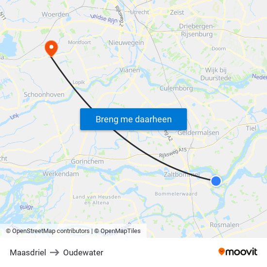 Maasdriel to Oudewater map