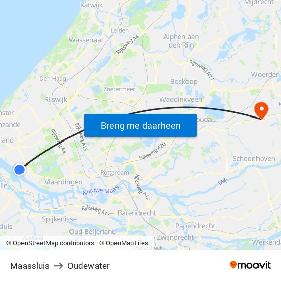 Maassluis to Oudewater map