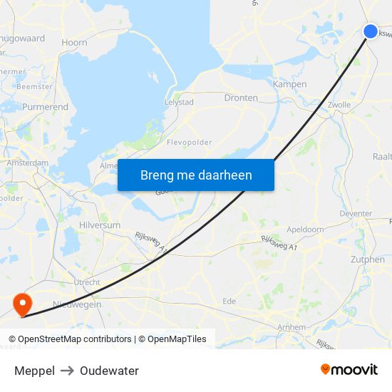 Meppel to Oudewater map