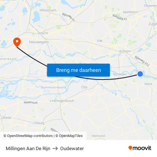 Millingen Aan De Rijn to Oudewater map