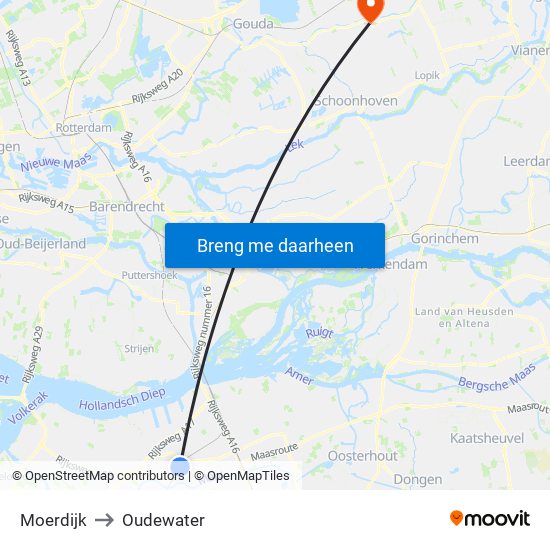 Moerdijk to Oudewater map
