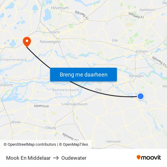 Mook En Middelaar to Oudewater map