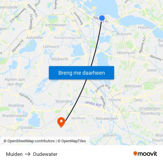 Muiden to Oudewater map