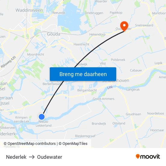 Nederlek to Oudewater map