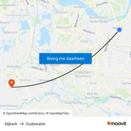 Nijkerk to Oudewater map