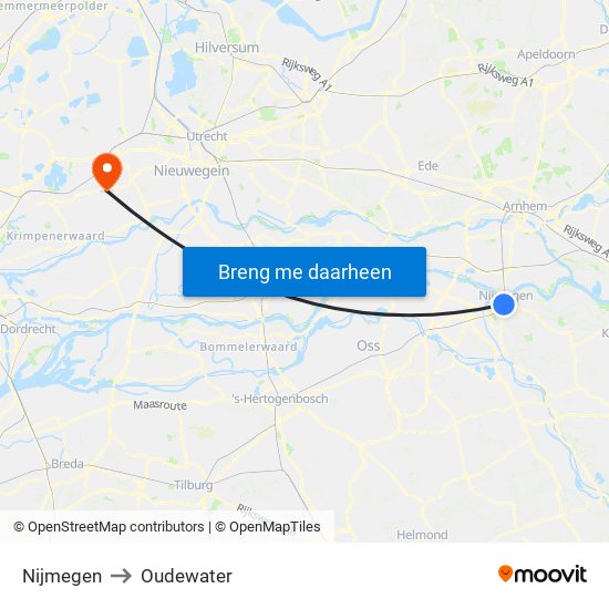 Nijmegen to Oudewater map