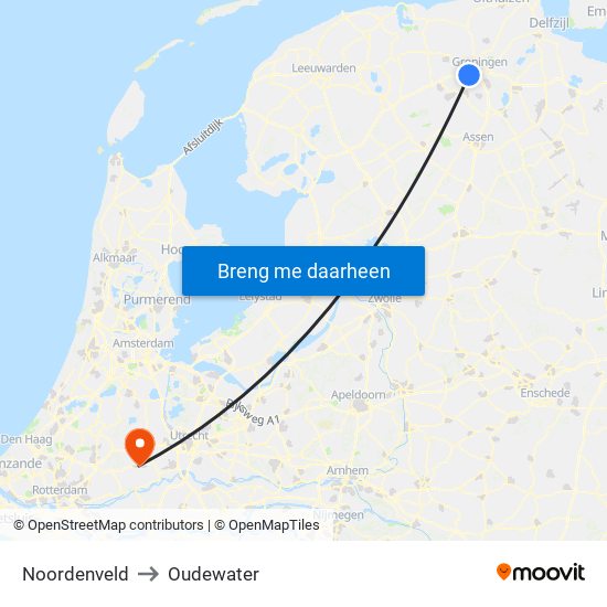 Noordenveld to Oudewater map