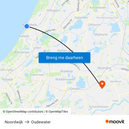 Noordwijk to Oudewater map