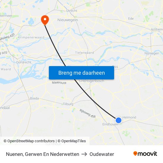 Nuenen, Gerwen En Nederwetten to Oudewater map