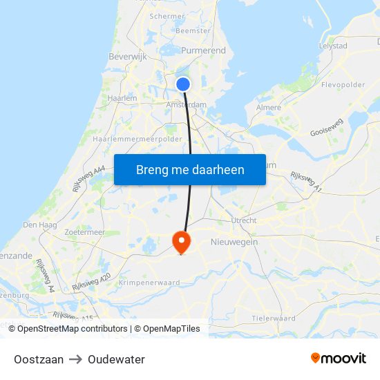 Oostzaan to Oudewater map