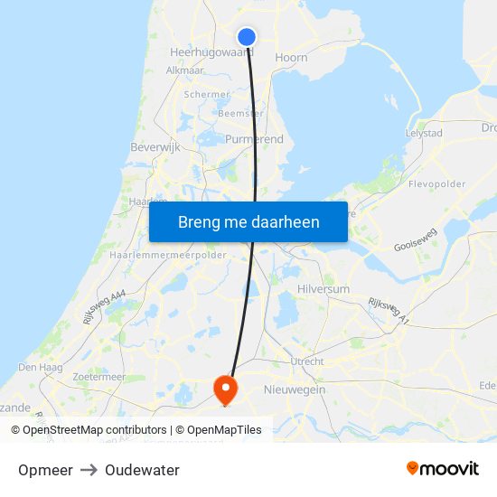 Opmeer to Oudewater map