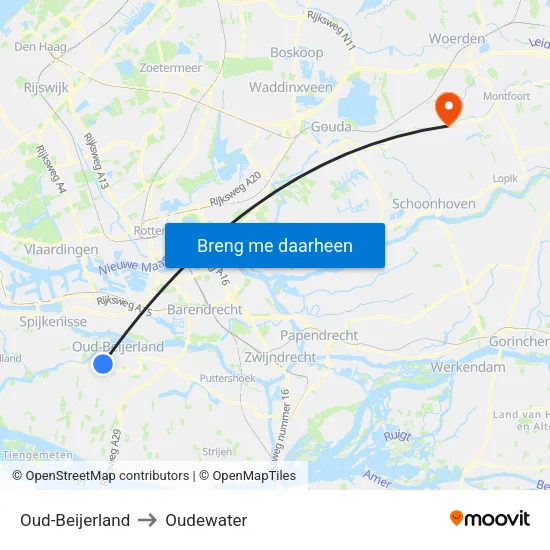 Oud-Beijerland to Oudewater map