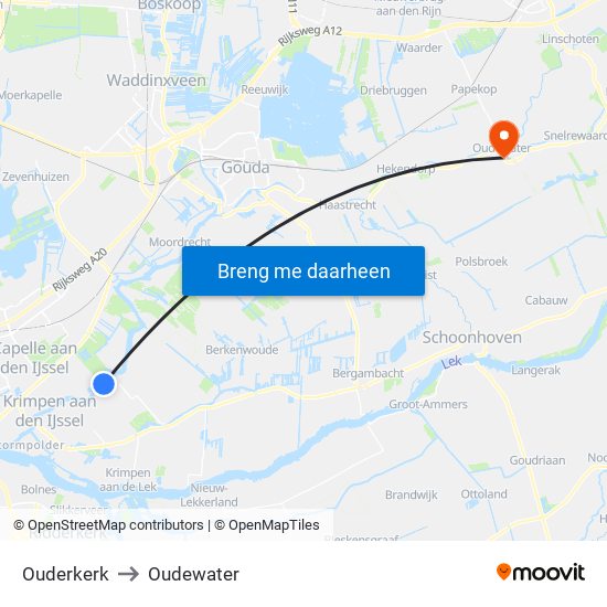 Ouderkerk to Oudewater map