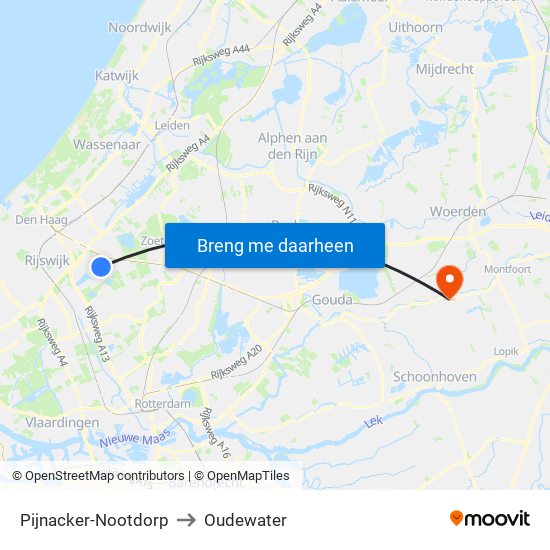 Pijnacker-Nootdorp to Oudewater map